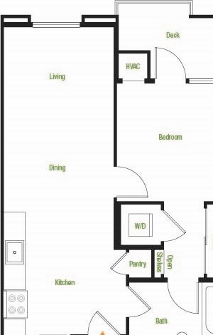 A5-A/B/C – 1 Bedroom 1 Bath Floor Plan Layout – 609 Square Feet